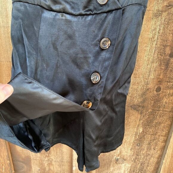 L.A.Hearts Button Vneck Wrap Front Satin Scrunch-back Black Dress Overlay Romper - Picture 7 of 10
